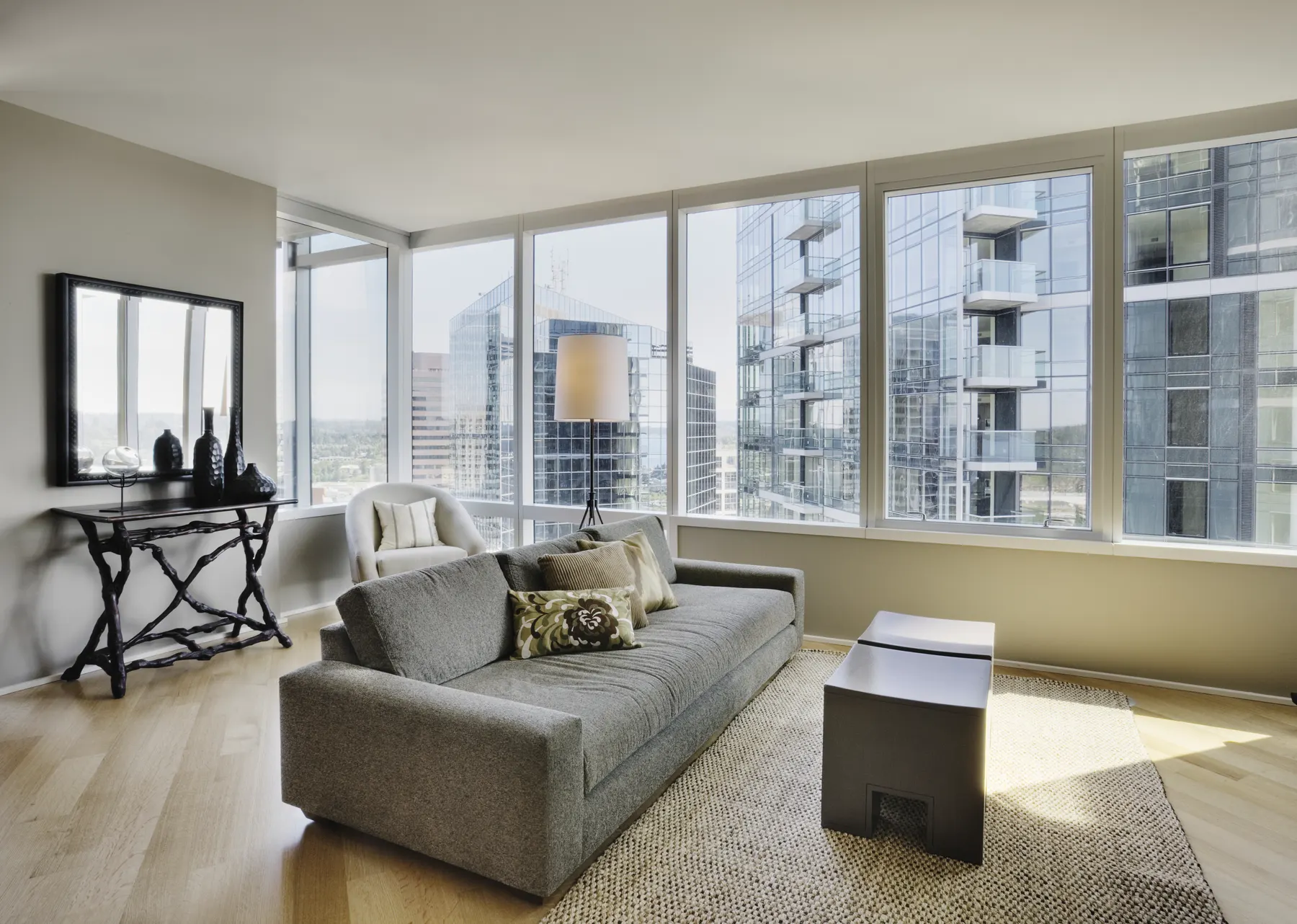 Warm residential interior with layered lighting and considered millwork.